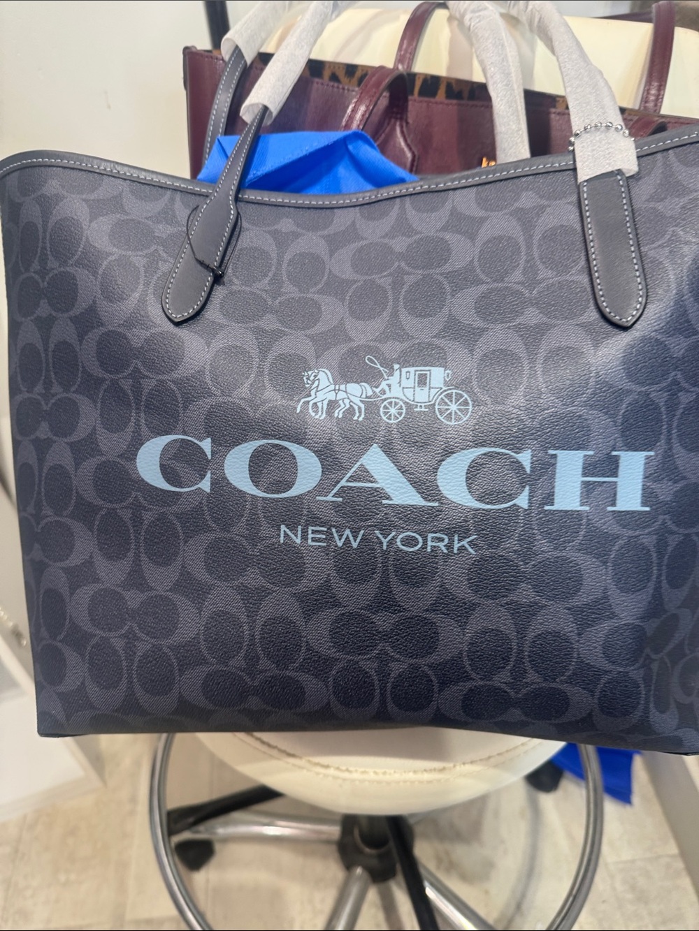 Coach New York Gray Signature Tote with Light Blue Logo